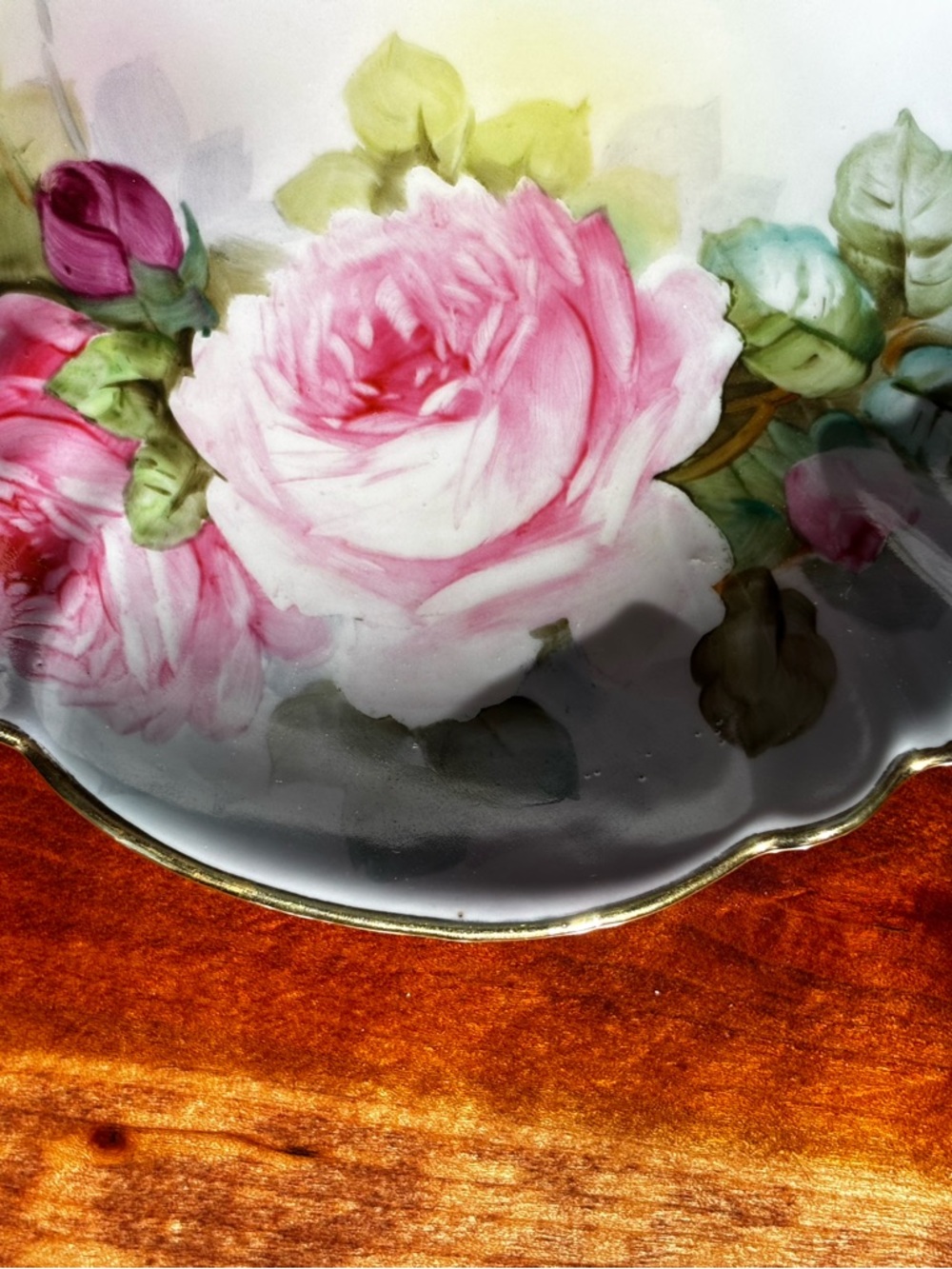 Antique Nippon Hand Painted Signed Dresser Tray Pink Roses Circa 1900-1915 - Picture 3 of 4